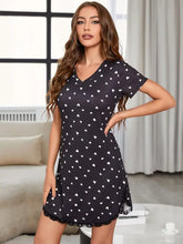 Black Heart Patterned Short Sleeve Nightgown Pajama Set Dresses