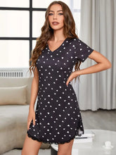 Black Heart Patterned Short Sleeve Nightgown Pajama Set Black Dresses