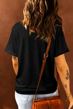 Black heart round neck short sleeve t shirt for women with rolled cuffs