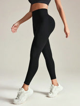 Black High Waisted Athletic Leggings Basic Style Highly Stretchy