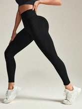 Black High Waisted Athletic Leggings Basic Style Highly Stretchy