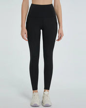 Black High-Waisted Athletic Leggings with Pockets Moderate Stretch Basic Style