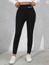 Black High-Waisted Leggings with Embroidered Waistband Black