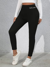 Black High-Waisted Leggings with Embroidered Waistband