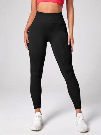 Black High-Waisted Ribbed Leggings for Women Black