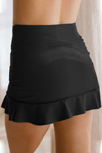 Black High Waisted Ruffle Swim Skirt with Pocket