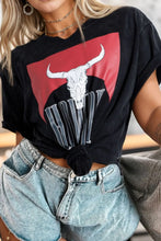 Black Howdy Bull Skull Cotton Graphic T-Shirt for Women Black