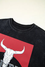 Black Howdy Bull Skull Cotton Graphic T-Shirt for Women