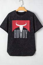 Black Howdy Bull Skull Cotton Graphic T-Shirt for Women