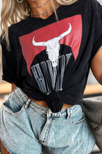Black Howdy Bull Skull Cotton Graphic T-Shirt for Women