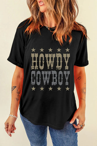Black Howdy Cowboy Graphic Tee for Women Black