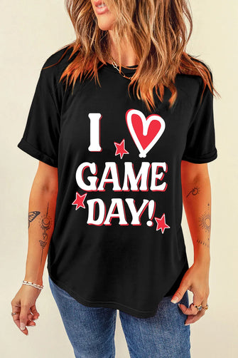 Black I Love Game Day Graphic T-Shirt for Women Black