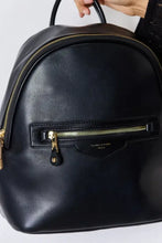 Black Jones PU leather backpack with gold zippers for women