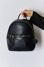 Black Jones PU leather backpack with gold zippers for women