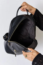 Black Jones PU leather backpack with gold zippers for women
