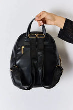 Black Jones PU leather backpack with gold zippers for women