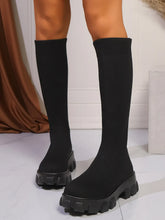 Black Knee High Knit Sock Boots with Lug Soles