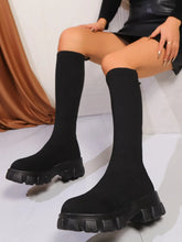 Black Knee High Knit Sock Boots with Lug Soles