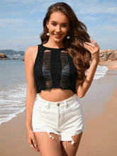 Black Knit Halter Crop Top and White Denim Shorts Set Black