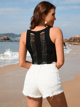 Black Knit Halter Crop Top and White Denim Shorts Set