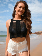 Black Knit Halter Crop Top and White Denim Shorts Set