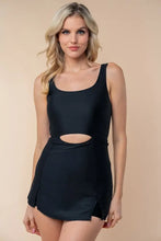 Black Knit Swim Dress with Skirt and Back Tie Black Swimwear