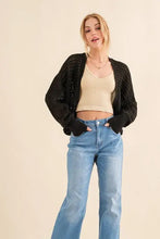Black knitting bolero cardigan with quilted bomber style and silver studs
