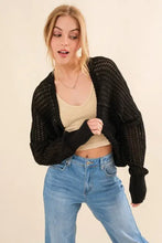 Black textured knitting bolero cardigan with ribbed cuffs and hem
