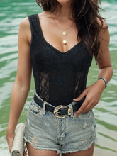 Black Lace Bodysuit with Denim Shorts for Women