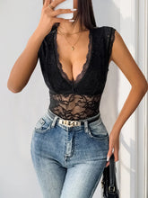 Black Lace Bodysuit with Moderate Stretch Material Tumble Dry Low