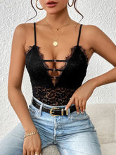 Black Lace Bodysuit with Semi Sheer Detail Woman Bodysuits