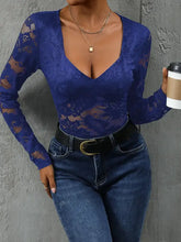 Black Lace Long Sleeve Bodysuit for Women Semi Sheer Stretchy Woman Bodysuits