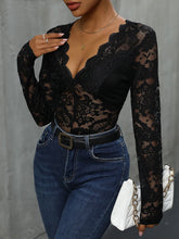 Black Lace Long Sleeve Bodysuit for Women