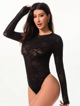 Black Lace Long Sleeve Bodysuit for Women