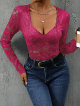 Black Lace Long Sleeve Bodysuit for Women Semi Sheer Stretchy Woman Bodysuits