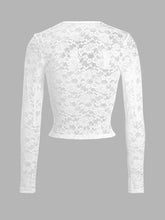 Black Lace Long Sleeve Semi Sheer Top for Women Woman T Shirts