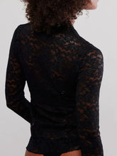 Black Lace Long Sleeve Semi Sheer Top for Women
