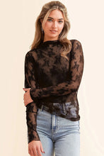 Black Lace Long Sleeve Top for Women Black
