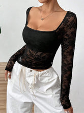 Black Lace Long Sleeve Top for Women
