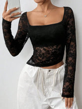 Black Lace Long Sleeve Top for Women