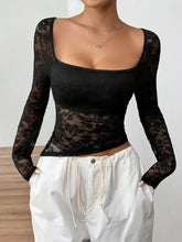 Black Lace Long Sleeve Top for Women Woman T Shirts