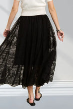 Black Lace Maxi Skirt with Elastic Waist and Raw Hem