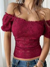 Black Lace Off Shoulder Puff Sleeve Top for Women