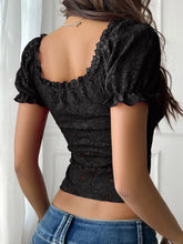 Black Lace Off Shoulder Puff Sleeve Top for Women