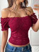 Black Lace Off Shoulder Puff Sleeve Top for Women