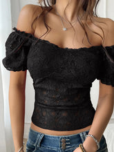 Black Lace Off Shoulder Puff Sleeve Top for Women