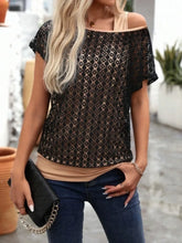 Black Lace Off Shoulder Semi Sheer Top for Women