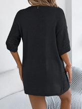 Black lace openwork half sleeve cardigan kimono with trim