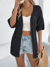 Black openwork open half sleeve cardigan with eyelet details