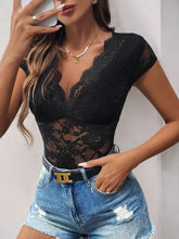 Black Lace Semi-Sheer Bodysuit for Women